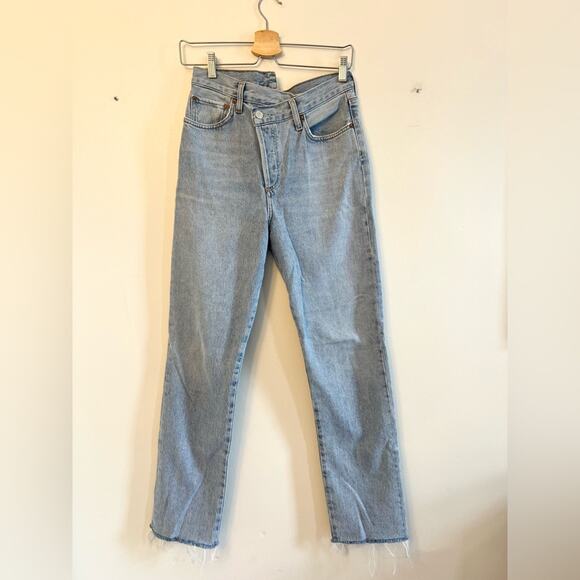 Agolde Criss Cross Blue Wash High Rise Distressed Straight Leg Jeans 26 spring - Picture 2 of 11